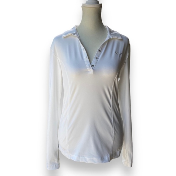 Puma White Collared Long Sleeve Golf Top | Size Medium - Picture 1 of 10